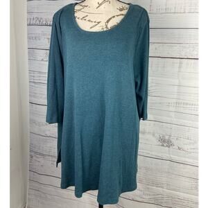 Catherines Sweater Womens 0X 14/16W Teal 3/4 Sleeves Scoop Neck Ribbed Stretch